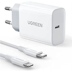 UGREEN zidni punjač 20W, USB-C, PD3.0/QC4.0, bijeli + USB-C/Lightning kabel 1.0m