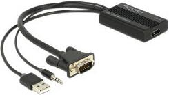 Adapter DELOCK, VGA (M) na HDMI (Ž), audio stereo (M), USB napajanje