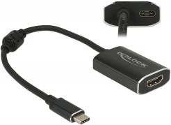 Adapter DELOCK, USB-C (M) na HDMI (Ž), DP Alt način rada, 4K 60Hz s PD funkcijom, crni