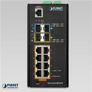 Planet IGS-5225-8P2S2X Industrial L2 8-Port RJ45 1GbE 802.3at PoE 2-Port 1G SFP 2-Port 10G SFP Managed Ethernet Switch (-40~75 degrees C)