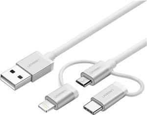 Ugreen USB 2.0 na Micro USB + Lightning + Tip C (3 u 1) podatkovni kabel pleten 1,5m