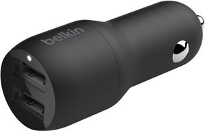 Auto punjač BELKIN, 2 x USB 2.0, Boost charge 24W, crni