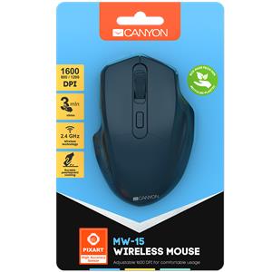 CANYON 2.4GHz Wireless Optical Mouse with 4 buttons, DPI 800/1200/1600, Dark Blue, 115*77*38mm, 0.064kg