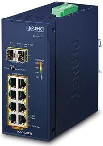 Planet Industrial 8-Port GbE 802.3at PoE (240W) 2-Port 100 1000X SFP Switch (-40~75 degrees C)