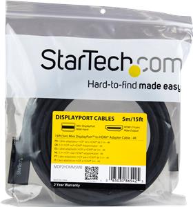 StarTech.com Mini DisplayPort to HDMI Adapter Cable - mDP to HDMI Adapter with Built-in Cable - Black - 3 m (10 ft.) - Ultra HD 4K 30Hz (MDP2HDMM3MB) - video cable - 3 m