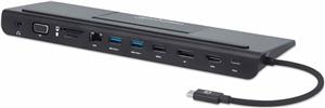 Docking station MANHATTAN, USB-C na HDMI, DisplayPort, D-SUB, RJ45, USB-C, 2x USB 3.0, USB 2.0, za laptop