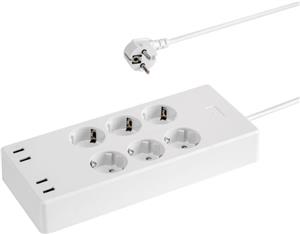 Transmedia Smart 6-way power strip with 4 USB charging ports (max. 5V 4A)