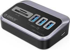 Orico 3-portni USB3.2 tip A hub s čitačem kartica, crni (ORICO-M3U3-3TS-05-BK-BP)