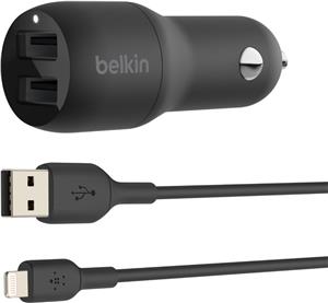 Belkin Car Charger BOOST_CHARGE Dual USB-A 24W + USB-A to Lightning Cable - Black