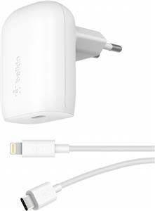 Belkin BOOST CHARGE 30W PD PPS Wall Charger + USB-C Cable with Lightning Connector - White