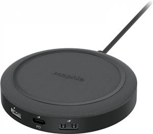 Mophie Universal Wireless Charging Hub - ładowarka do czterech urządzeń, ładowanie bezprzewodowe 10W dodatkowe 3 porty - USB A 12W, USB A 18W, USB C 20W (crna)