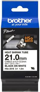 Brother Heat Shrink Tubing P-Touch HSe-251E - Roll 2.1 cm x 1.5 m - Black on White