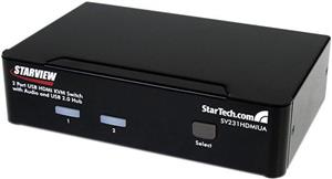 StarTech.com 2 Port USB HDMI KVM Switch with Audio and USB 2.0 Hub - 1080p (1920 x 1200), Hotkey Support - Dual Port Keyboard Video Monitor Switch (SV231HDMIUA) - KVM / audio / USB switch - 2 ports