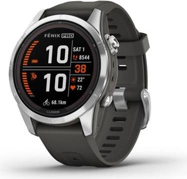 Pametni sat GARMIN Fenix 7S PRO Solar, GPS, multisport, Silver SS, Grapphite remen, 010-02776-01