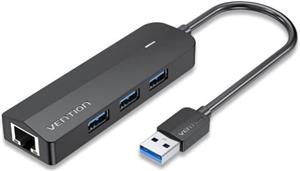 Vention 3-Port USB 3.0 Hub with Gigabit Ethernet Adapter 0,15m Black