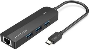 Vention USB-C to USB 3.0*3 RJ45 Micro-B HUB 0,15m, Black