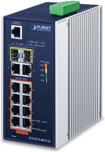 Planet Industrial 12-Port PoE Switch (8x GbE 802.3at PoE 2x GbE 2x 1G SFP Managed Switch