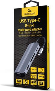 GEMBIRD Adapter USB Type C 8w1 Hub 3.1