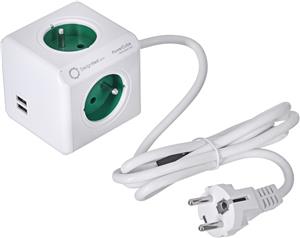 PowerCube Extended 4 gniazda 2x USB 1.5m zelena