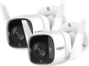 Tapo C310P2 Outdoor Security Wi-Fi Camera, 2-Pack, 2K (2304x1296), 2.4 GHz, 2 × External Antennas, 1 × Ethernet Port, Smart AI Detection and Notifications (motion, people), Sound and Light Alarm, Remo