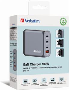 Verbatim GNC-100 GaN Charger 100W 3xUSB-C/1xUSB-A