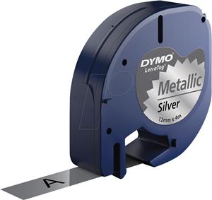 DYMO LetraTag-Band, Plastični 12mm x 4m schwarz->silbermetal