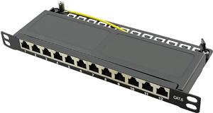 Patch panel 25.4 cm (10") mounting, Cat.6 STP, 12 Ports, black