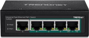 TRENDnet 5-Port Industrial Fast Eth. PoE+ DIN-Rail Switch