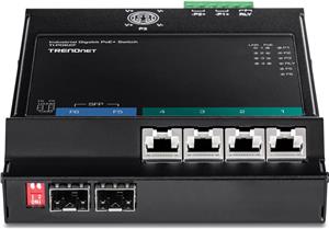 TRENDnet 6-Port Industrial Gigabit PoE+ WallMount Front Acc.