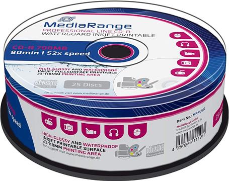 MediaRange CD-R 700MB 25pcs Spindel 52x Waterguard fullpri