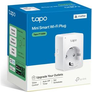 Tp Link Tapo P100M, Mini Smart Wi-Fi Plug, 100-240V, 802.11b/g/n WiFi connection, 2.4 GHz WiFi, Voice Control, Remote Control, Schedule & Timer, Matter-Certified (Apple Home, Alexa, Google Assistant, 