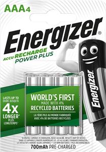 ENERGIZER BATTERY Accu Recharge Power Plus 700 mAh AAA HR3/4 Rechargeable, 4 pieces