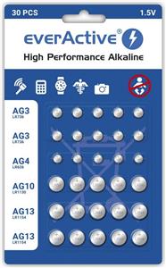 Mini alkaline battery Set everActive 10 x G3 / LR41, 5 x G4 / LR626, 5 x G10 / LR1130, 10 x G13 / LR1154