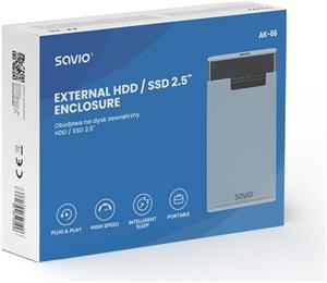 Savio 2.5" External HDD/SSD enclosure, USB 3.0, transparent, AK-66