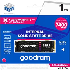 Goodram PX700 SSD SSDPR-PX700-01T-80 internal solid state drive M.2 1.02 TB PCI Express 4.0 3D NAND NVMe