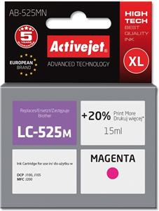 Activejet AB-525MN Ink Cartridge (Replacement for Brother LC525M; Supreme; 15 ml; magenta). Prints 20% more than OEM.