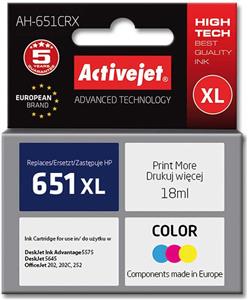 Activejet AH-651CRX ink (replacement for HP 651 C2P11AE; Premium; 18 ml; color)