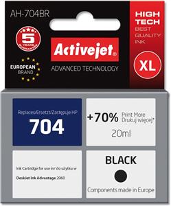 Activejet AH-704BR HP Printer Ink, Compatible with HP 704 CN692AE; Premium; 20 ml; black. Prints 70% more.