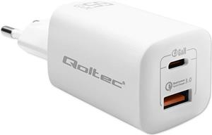 Qoltec 50765 mobile device charger Laptop, Portable gaming console, Power bank, Smartphone, Smartwatch, Tablet White AC Fast charging Indoor