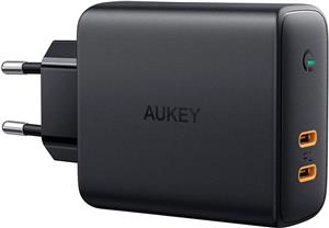 AUKEY PA-D5 GaN mobile device charger Black 2xUSB C Power Delivery 3.0 63W 6A Dynamic Detect