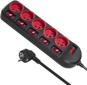 Maclean MCE204 power extension 1.5 m 5 AC outlet(s) Indoor Black, Red