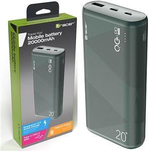 TRACER TRABAT47095 Powerbank External battery 20000 mAh 1x USB-C PD 20W 1x USB QC 3.0 Green