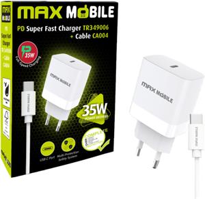 MAXMOBILE KUĆNI PUNJAČ PD SUPER FAST CHARGE 2U1 TYPE C+KABEL, TR349006 35W