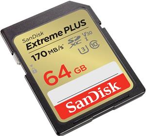 SanDisk Extreme PLUS 32GB SDXC memory card 170MB/s and 80MB/s read/write, UHS-I, Class 10, U3, V30