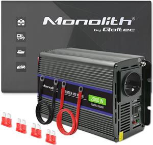 Qoltec Monolith 2000 MS Wave Voltage Converter | 12V to 230V | 1000/2000W | USB