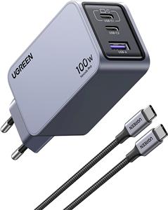 Ugreen Nexode Pro 100W 3-Port GaN USB Charger with 1.5M 100W USB-C Charging Cable Included