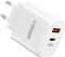 VEGER CPD65E 2-port charger, USB-A/USB-C, QC3.0/PD3.0, white