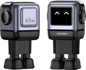 Kućni punjač UGREEN Robot, 65W, 2x USB-C, USB-A, GaN, sivo crni