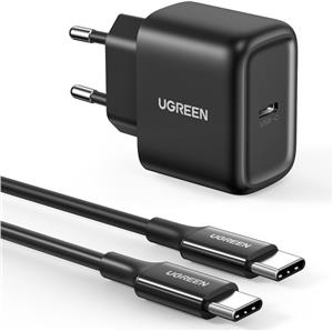 Kućni punjač UGREEN, 25W, USB-C PD + kabel C-C, crni, 2m