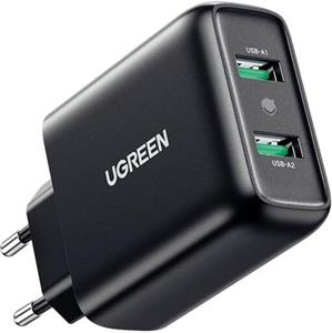 Kućni punjač UGREEN, 36W, Dual USB-A QC 3.0, crni